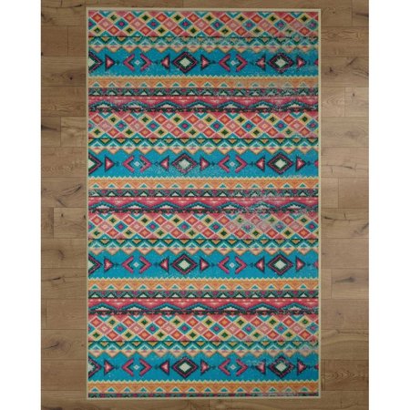 DEERLUX Boho Living Room Area Rug with Nonslip Backing, Turquoise Aztec Pattern, 3 x 5 ft Extra Small QI003763.XS